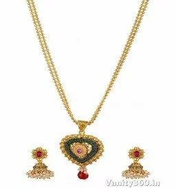 Blue & Red Gold Plated Multi-Strand Necklace Set for Women (V360-021)
